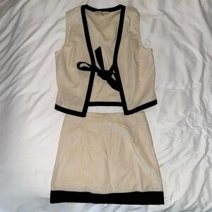 New Monteau Los Angeles Skirt Set Co-ORD Linen Beige Black Mini Cute Rare Small